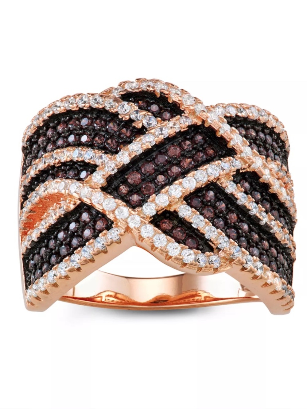 Ivy Sharpe Rose Gold-Tone Cubic Zirconia Criss Cross Ring Size 8